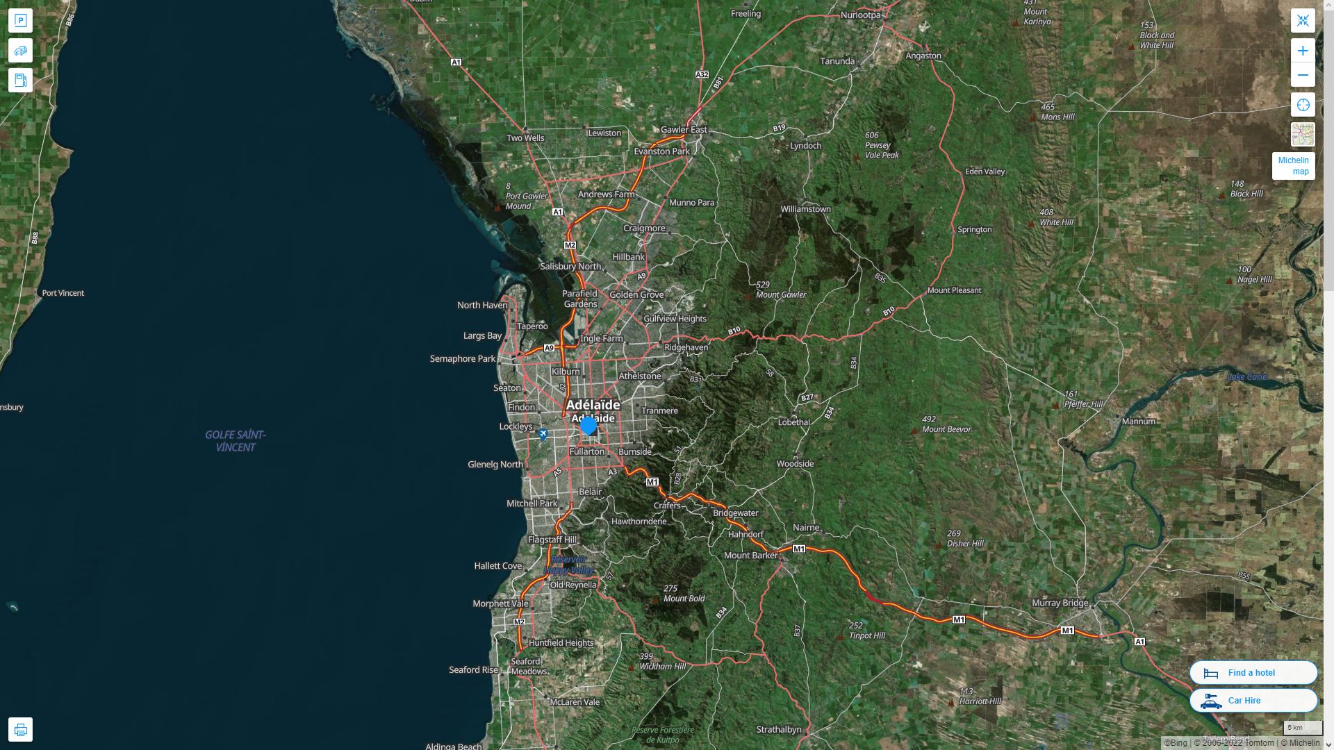 Adelaide Highway and Road Map with Satellite View